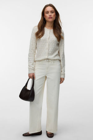 Doffy Stitch Ls O-Neck Cardigan - Birch Melange