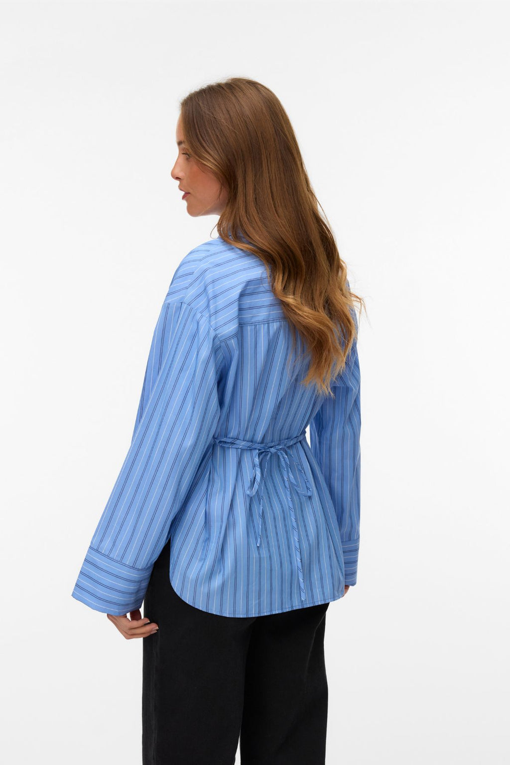 Gina Belt Skjorte - Provence Stripes: Navy Peony/Snow White