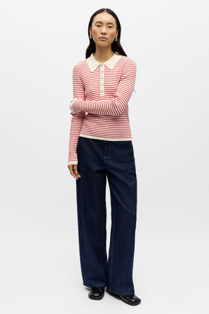 Kelly Polo Knit Pullover - Birch Poinsettia