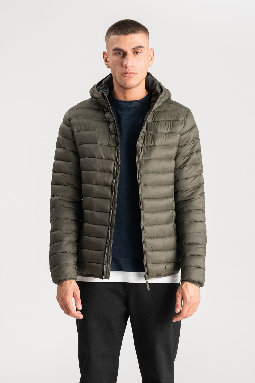 Hooded Light Puffer Jakke - Olive