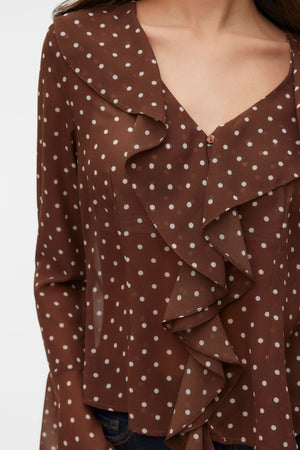 Willow Frill Topp - Chocolate Martini: Snow white dot
