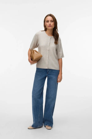 Lefile 2/4 O-Neck Perlecardigan - Pumice Stone Melange