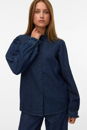 Atla Frill Denim Skjorte - Dark Blue Denim