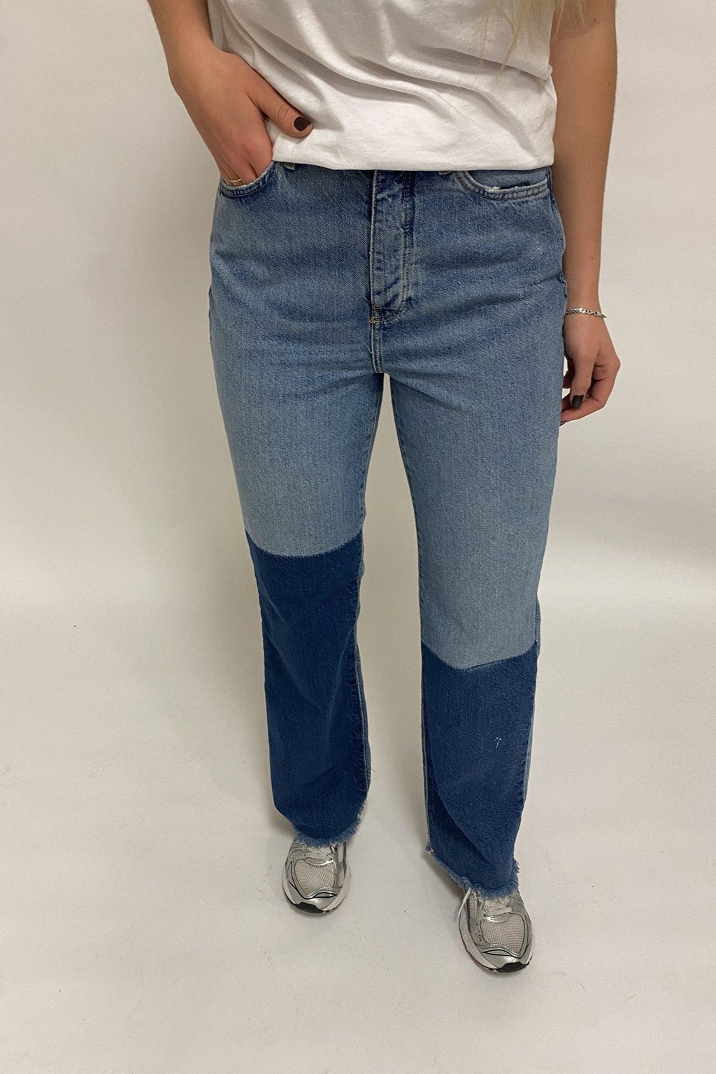 Zikka Farge Blok Bukser - Medium Blå Denim