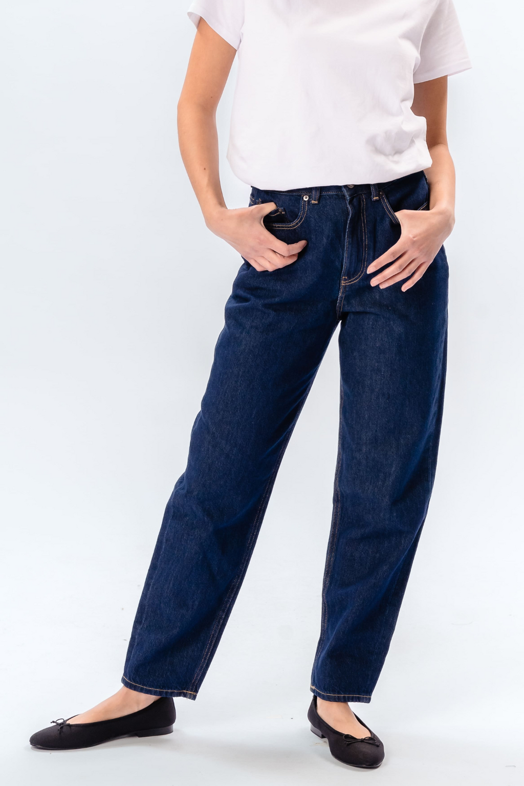 Performance Mom Jeans - Dark Blue Denim