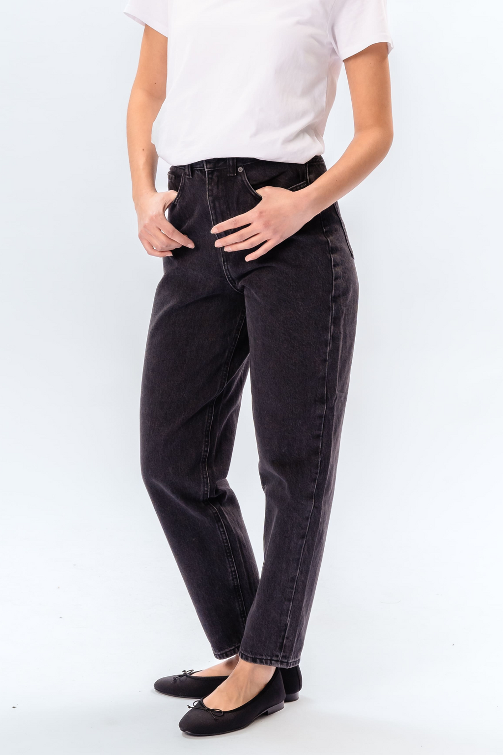 Performance Mom Jeans - Washed Black Denim