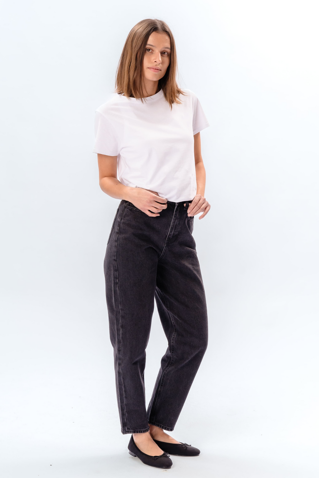 Performance Mom Jeans - Washed Black Denim