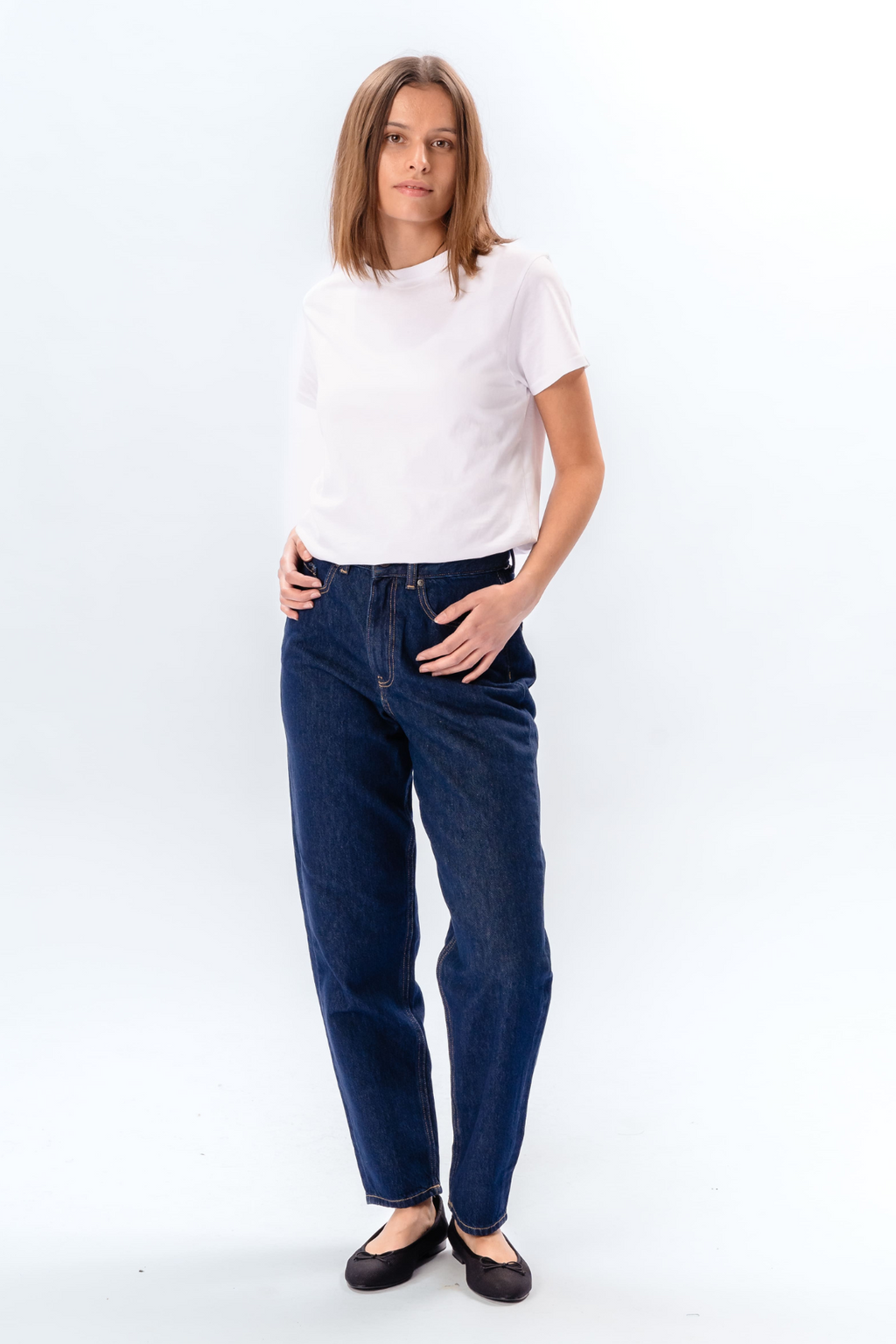 Performance Mom Jeans - Dark Blue Denim