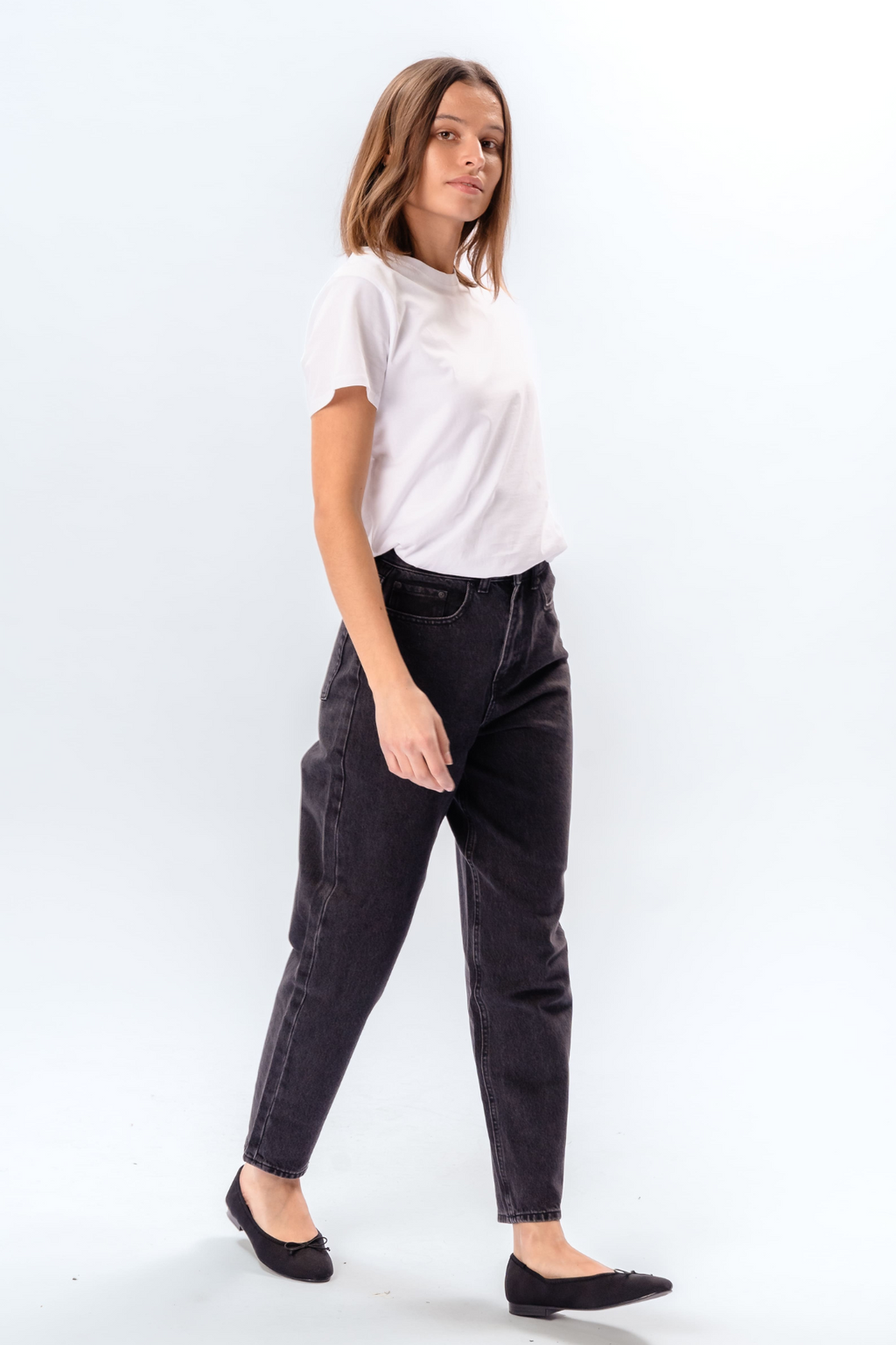 Performance Mom Jeans - Washed Black Denim