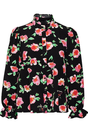Lia Bluse - Blomstret Svart