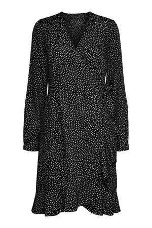 Henna Wrap Frill Kjole - Black/Snow White