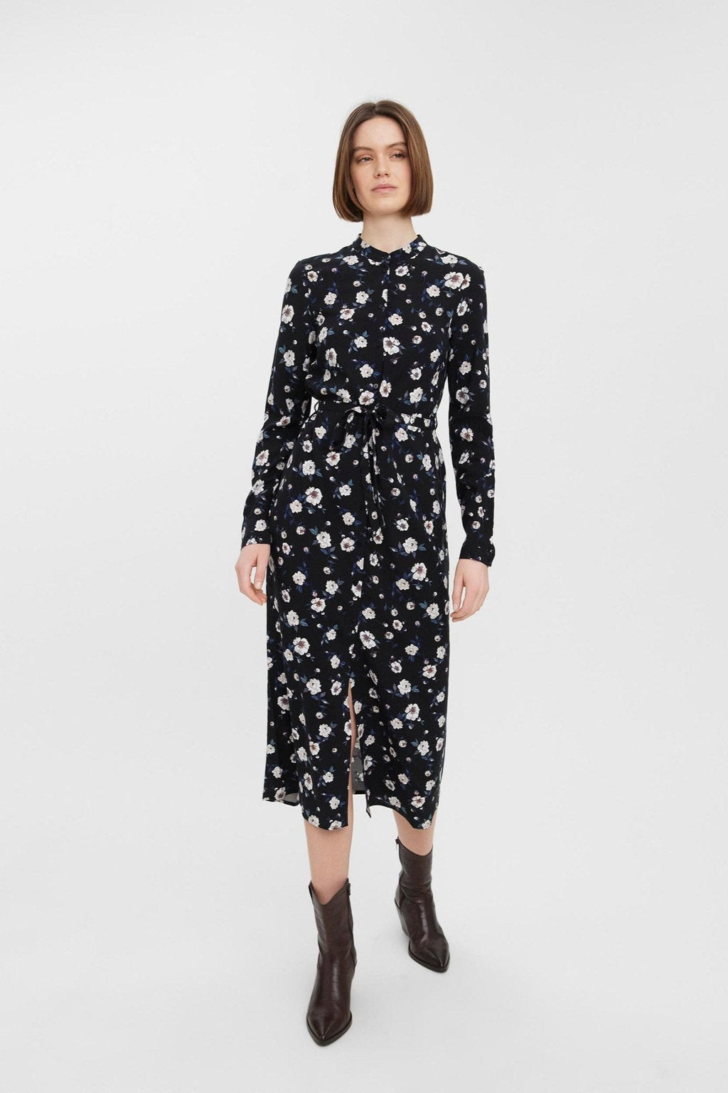 Easy Long Sleeve Shirt Dress - Svart