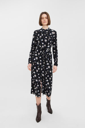 Easy Long Sleeve Shirt Dress - Svart