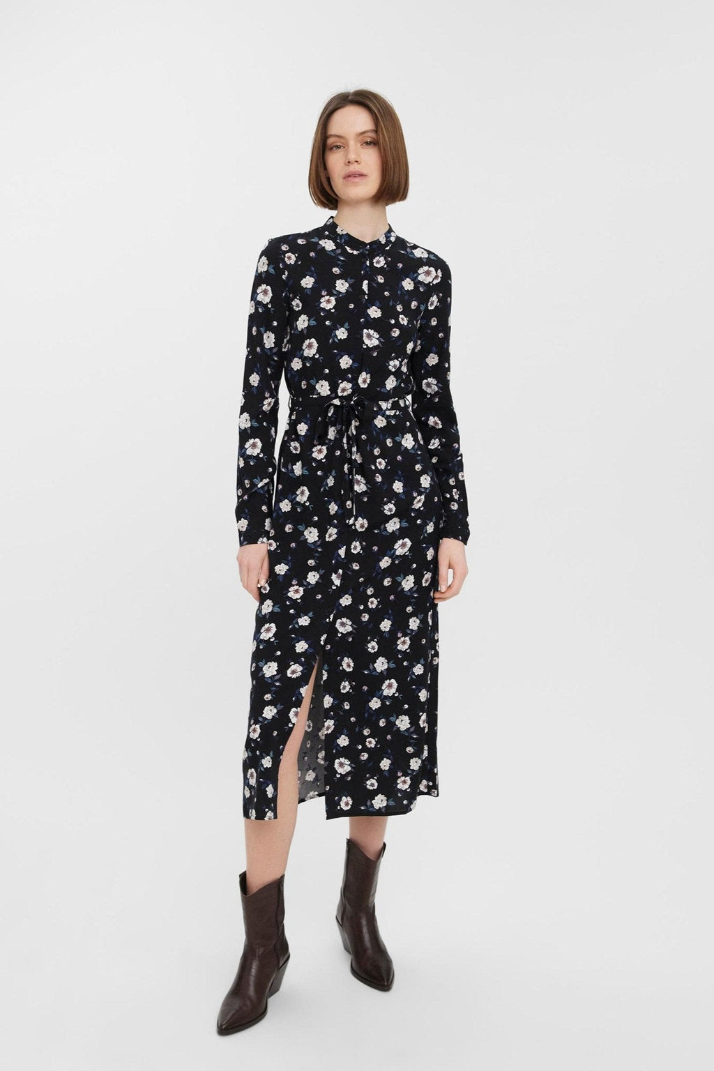 Easy Long Sleeve Shirt Dress - Svart