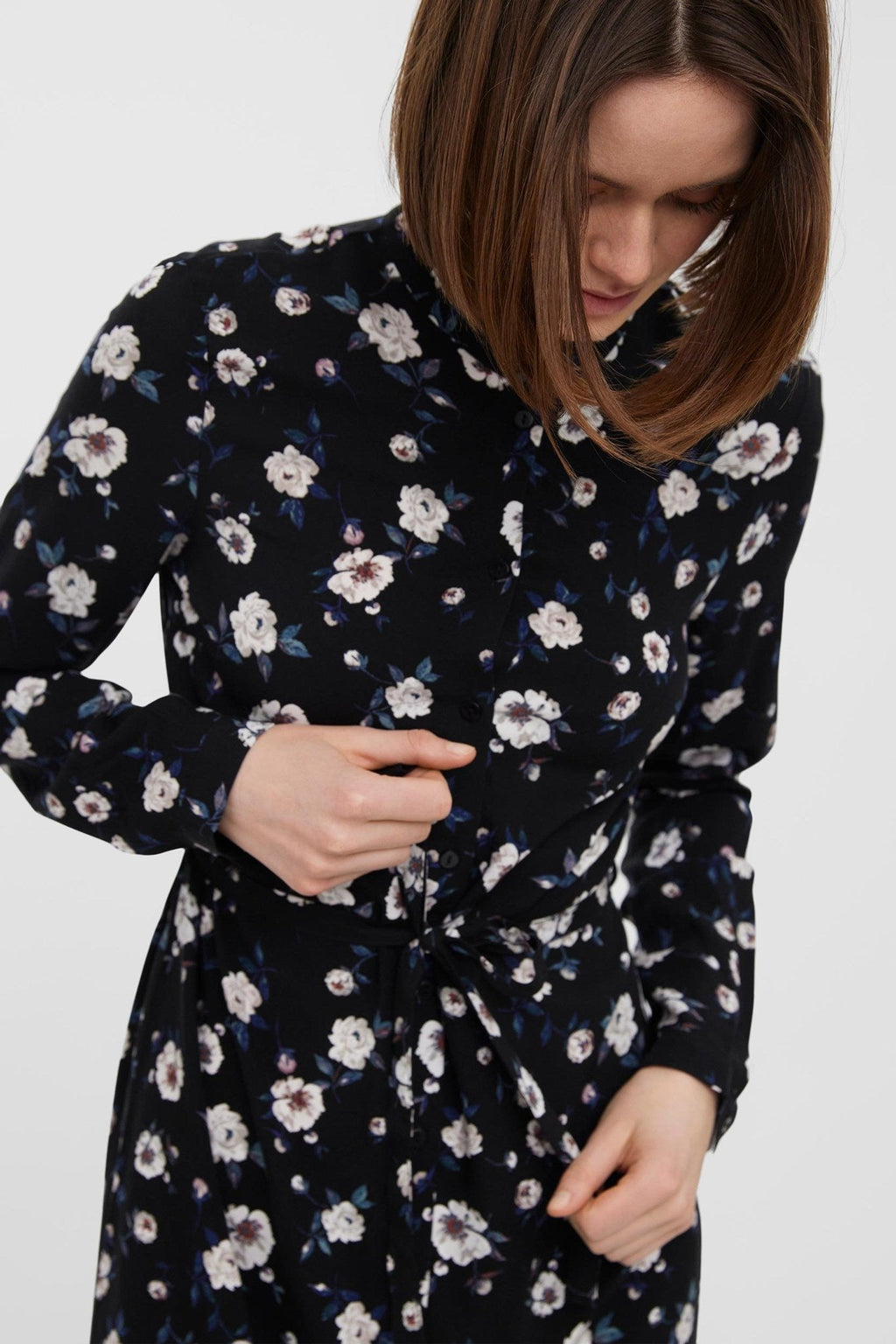 Easy Long Sleeve Shirt Dress - Svart