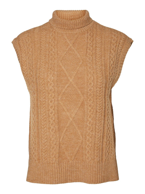 Amina High Neck Vest - Tan - Vero Moda