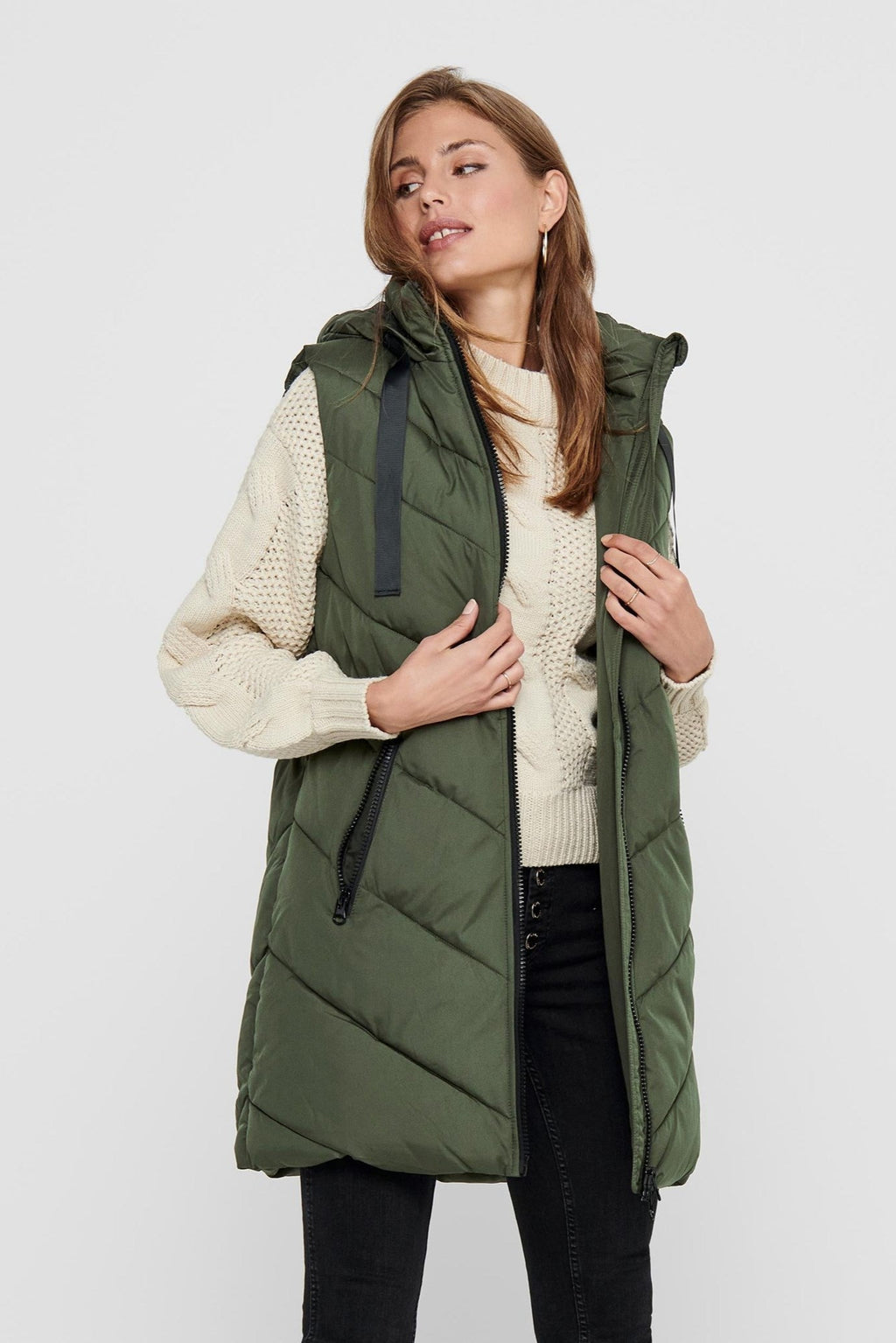 Skylar Padded Hood Waistcoat - Forest Night