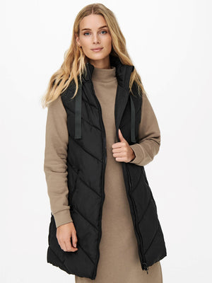 Skylar Padded Hood Waistcoat - Svart
