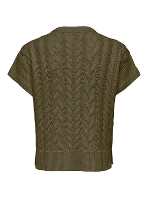 Violetta Cable Vest - Dark Olive