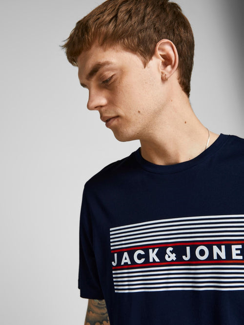 Ecorp Logo Tee O-Neck - Navy Blazer PLAY Stripe - Jack & Jones