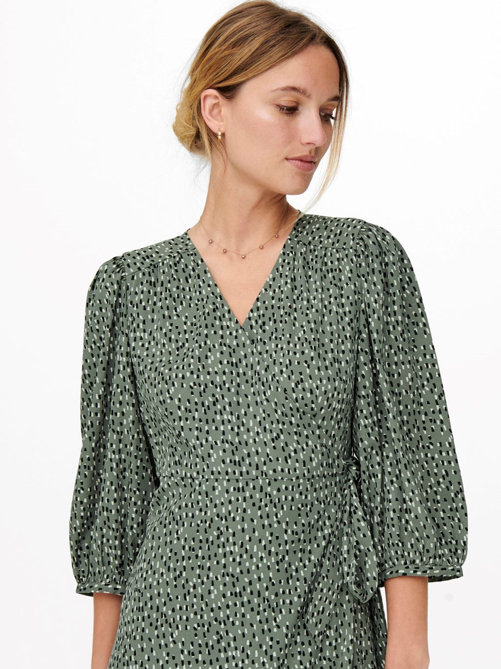 Olivia 3/4 Wrap Midi Dress - Balsam Green