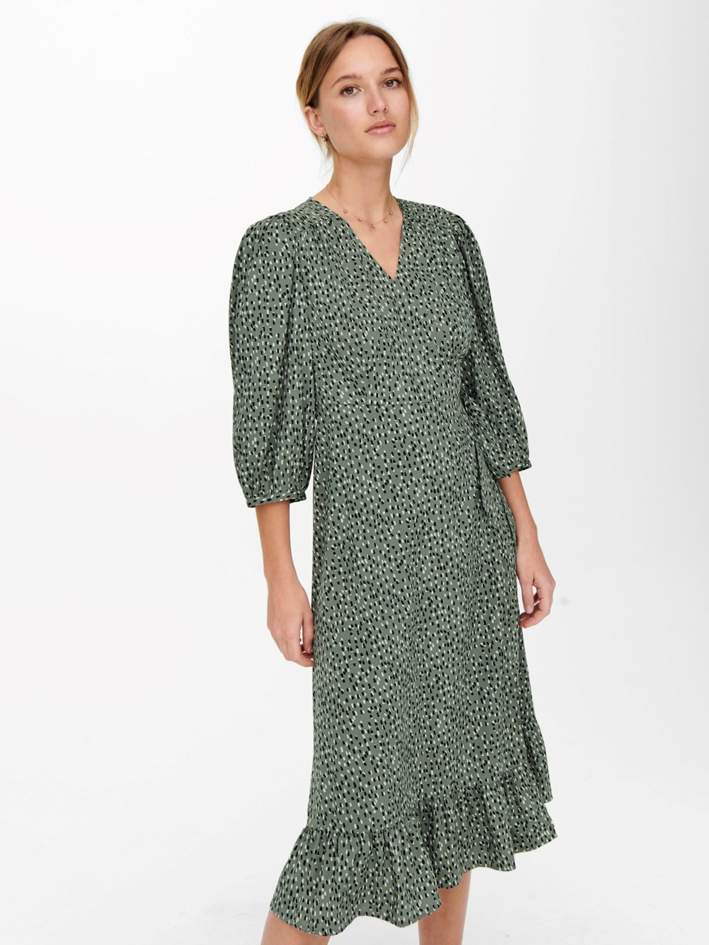 Olivia 3/4 Wrap Midi Dress - Balsam Green - ONLY 4