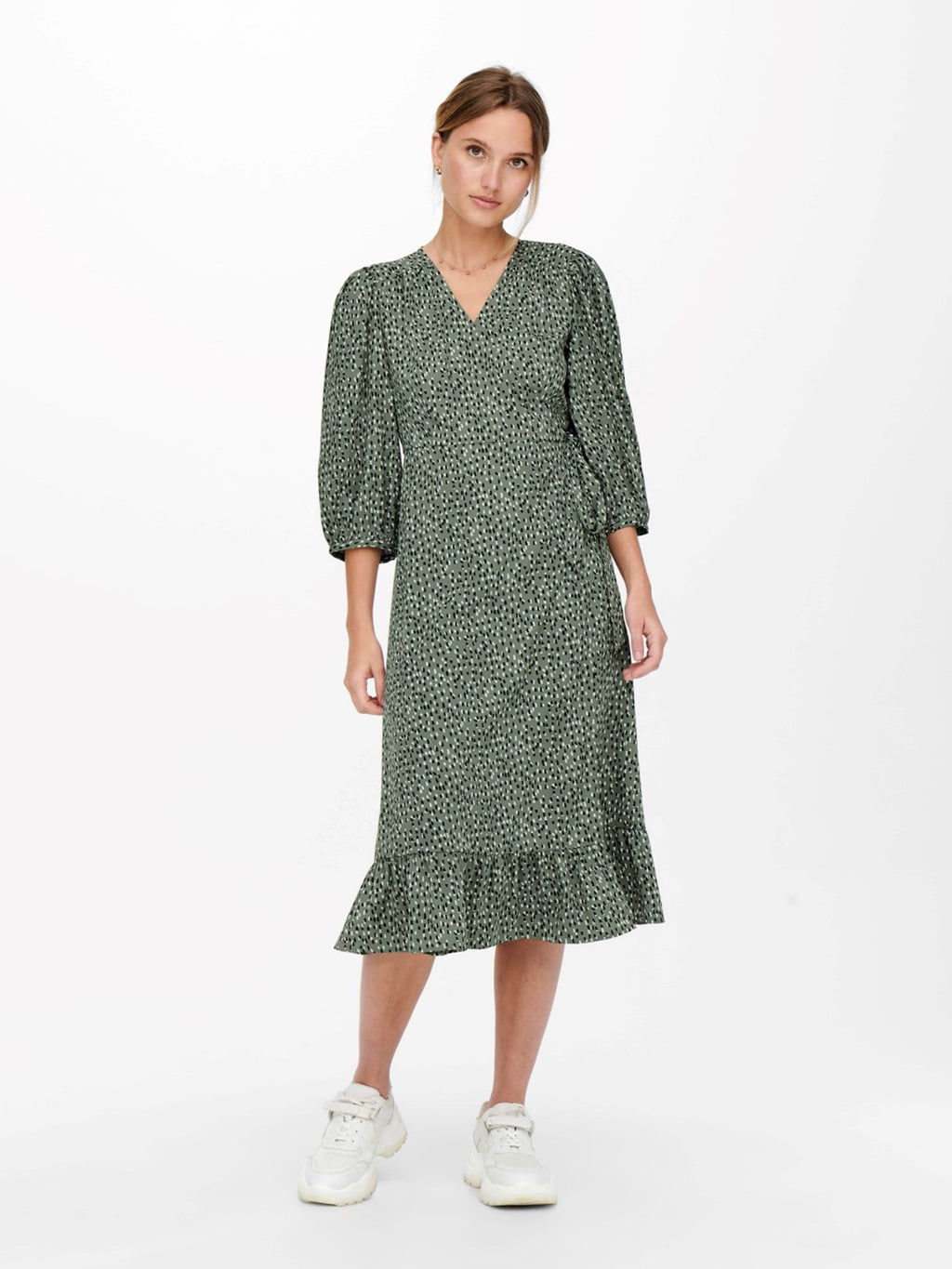 Olivia 3/4 Wrap Midi Dress - Balsam Green