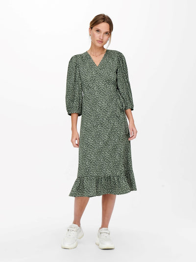 Olivia 3/4 Wrap Midi Dress - Balsam Green - ONLY
