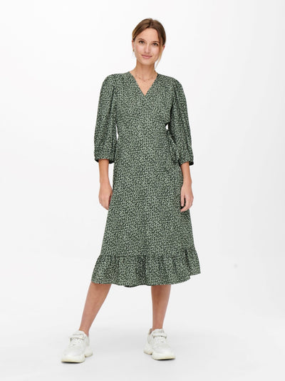 Olivia 3/4 Wrap Midi Dress - Balsam Green - ONLY 5