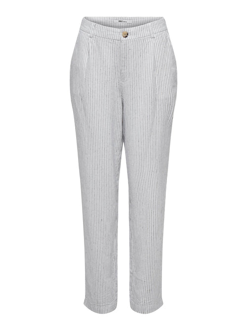 Olga Linen Pinstripe Pants - Bright White - ONLY