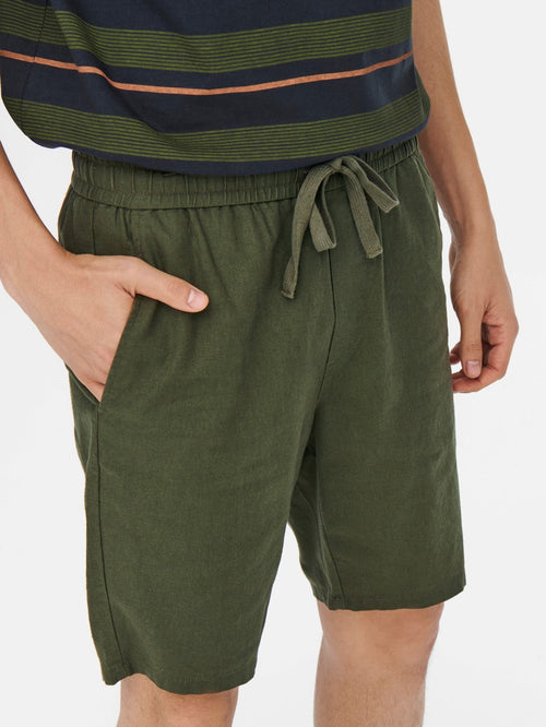 Linus Linen Shorts - Olive Night - Only & Sons