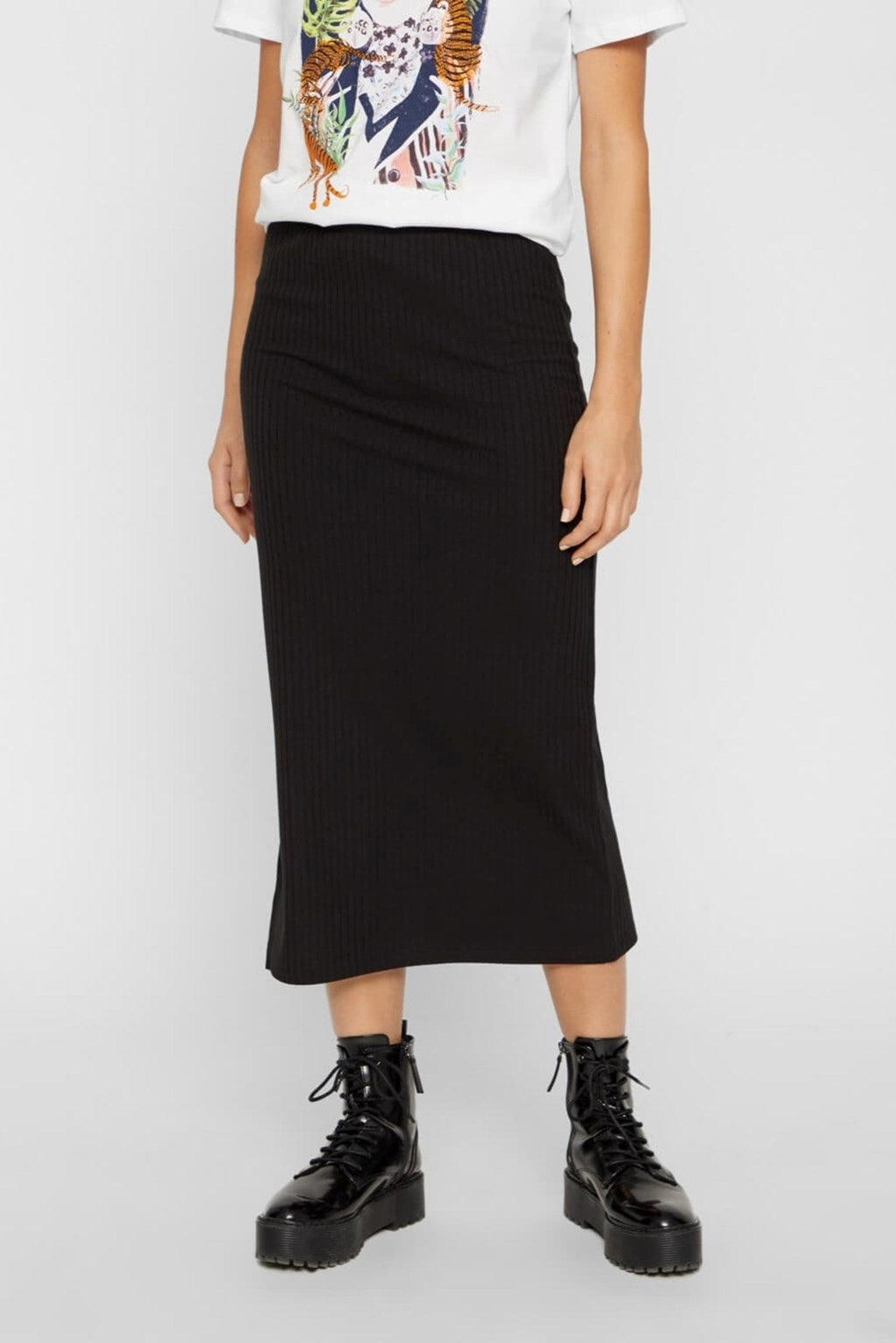 PCKYLIE mw midi skirt - Svart