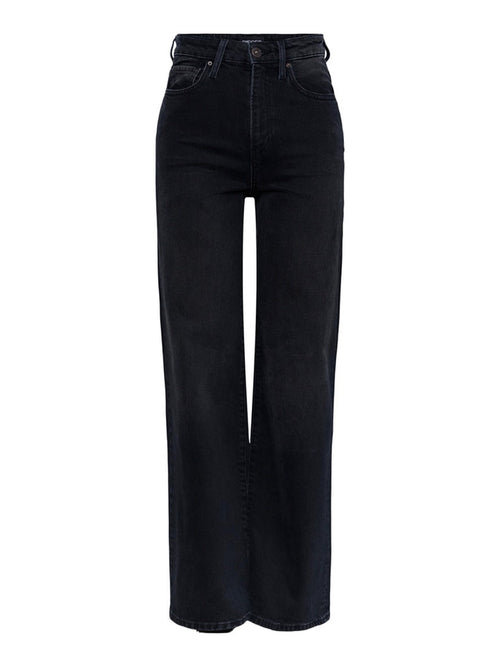 Flikka High Waist Wide Jeans - Black Denim - PIECES