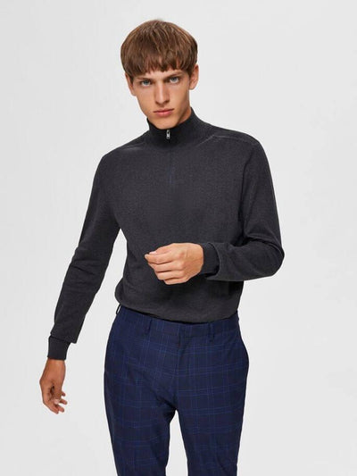 Pima half zip pullover - Mørkegrå - Selected Homme