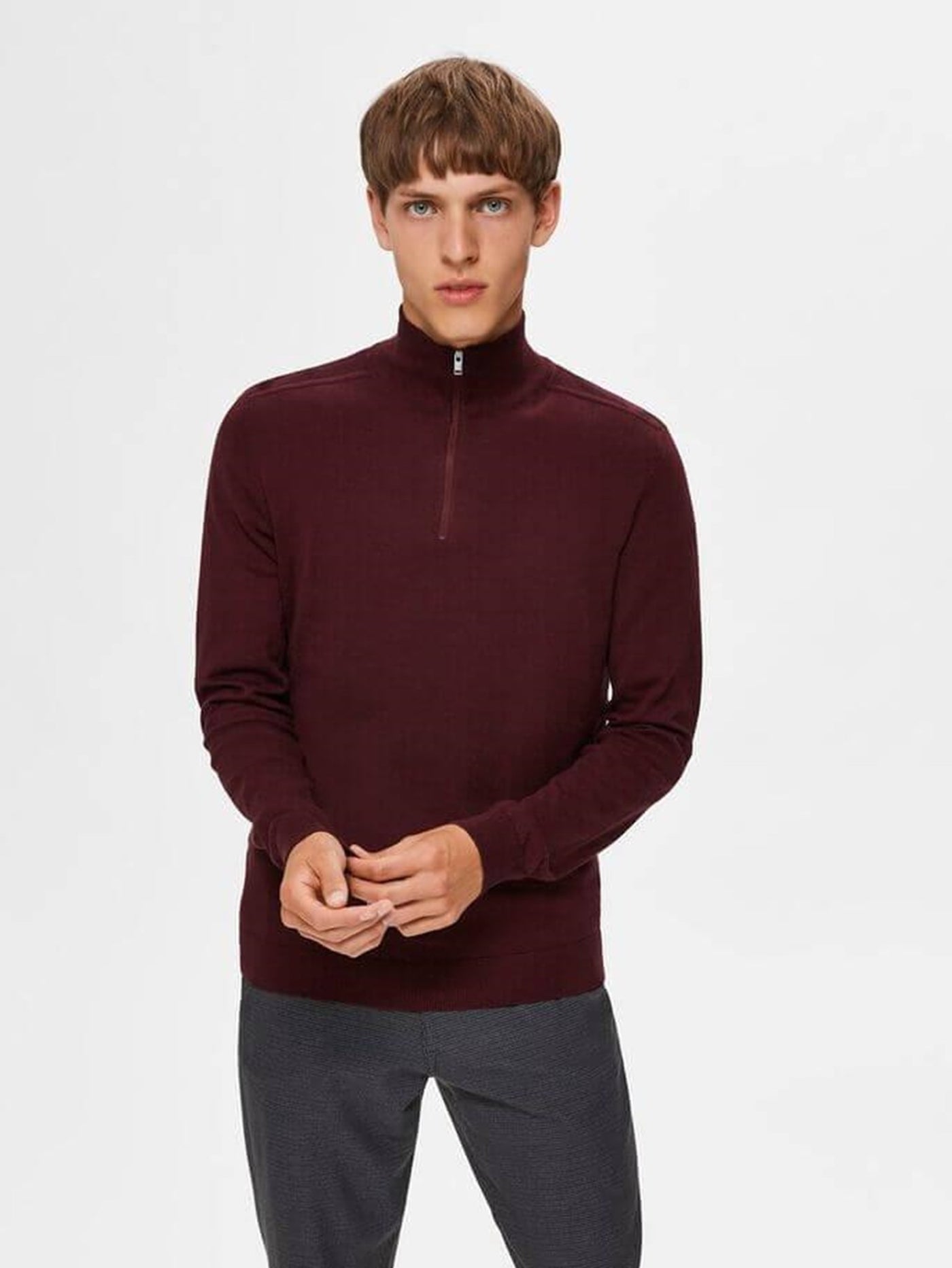 Pima half zip pullover - Bordeaux Rød - Selected Homme