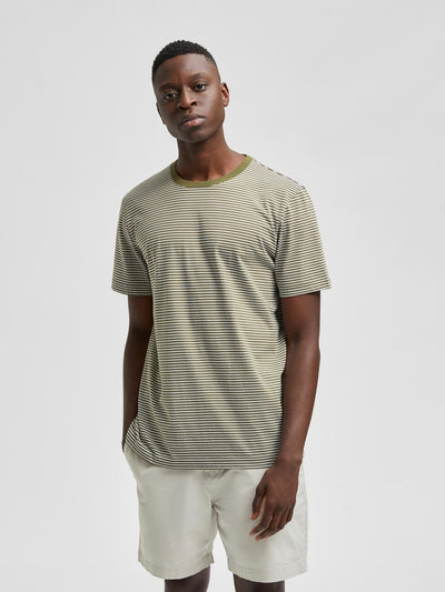 Norman Stripe O-Neck T-shirt - Winter Moss/Lys Hvit - Selected Homme