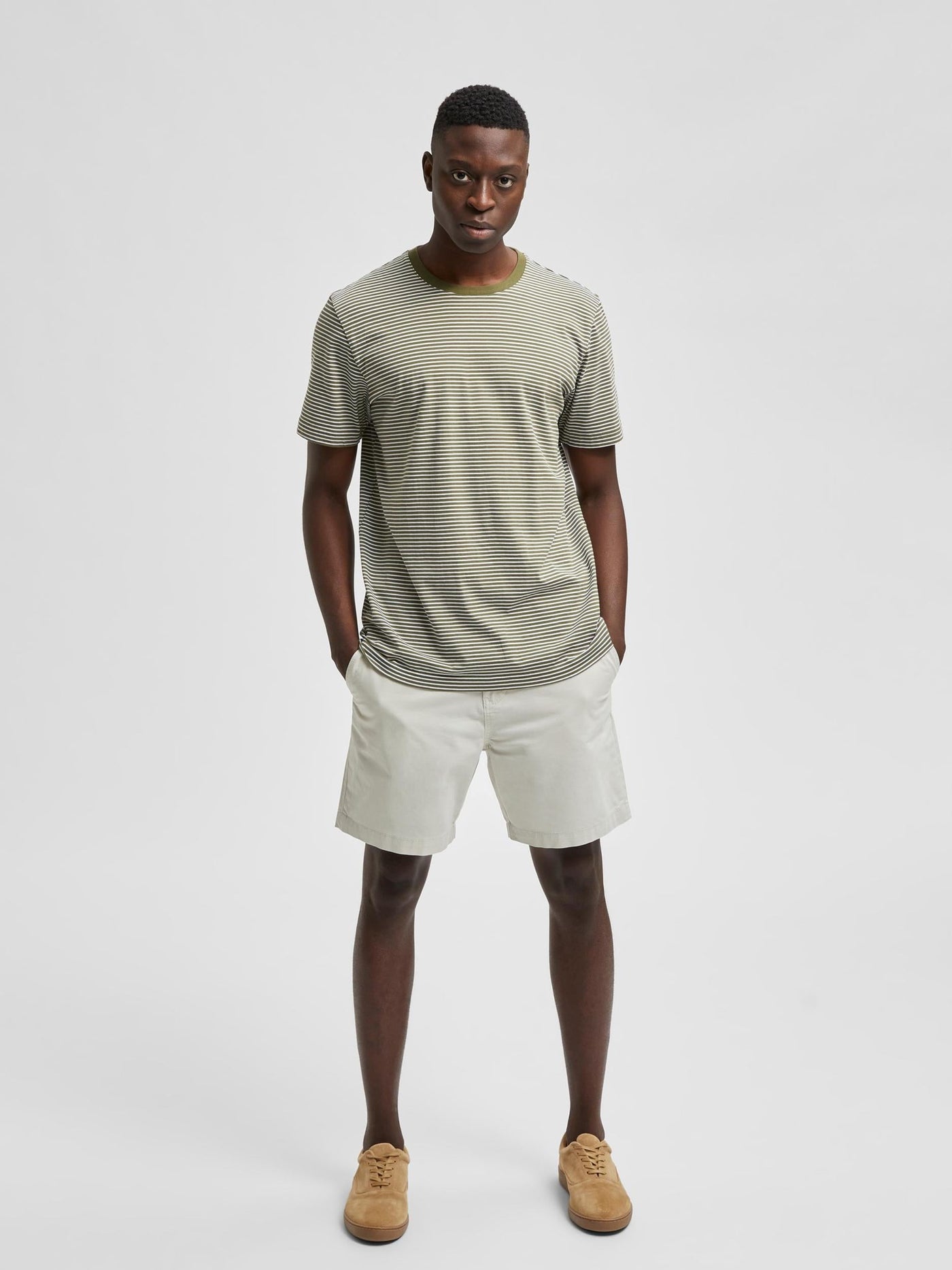 Norman Stripe O-Neck T-shirt - Winter Moss/Lys Hvit - Selected Homme 3