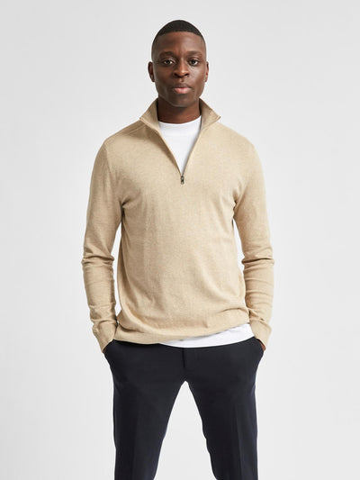 Pima half zip pullover - Kelp Melange - Selected Homme