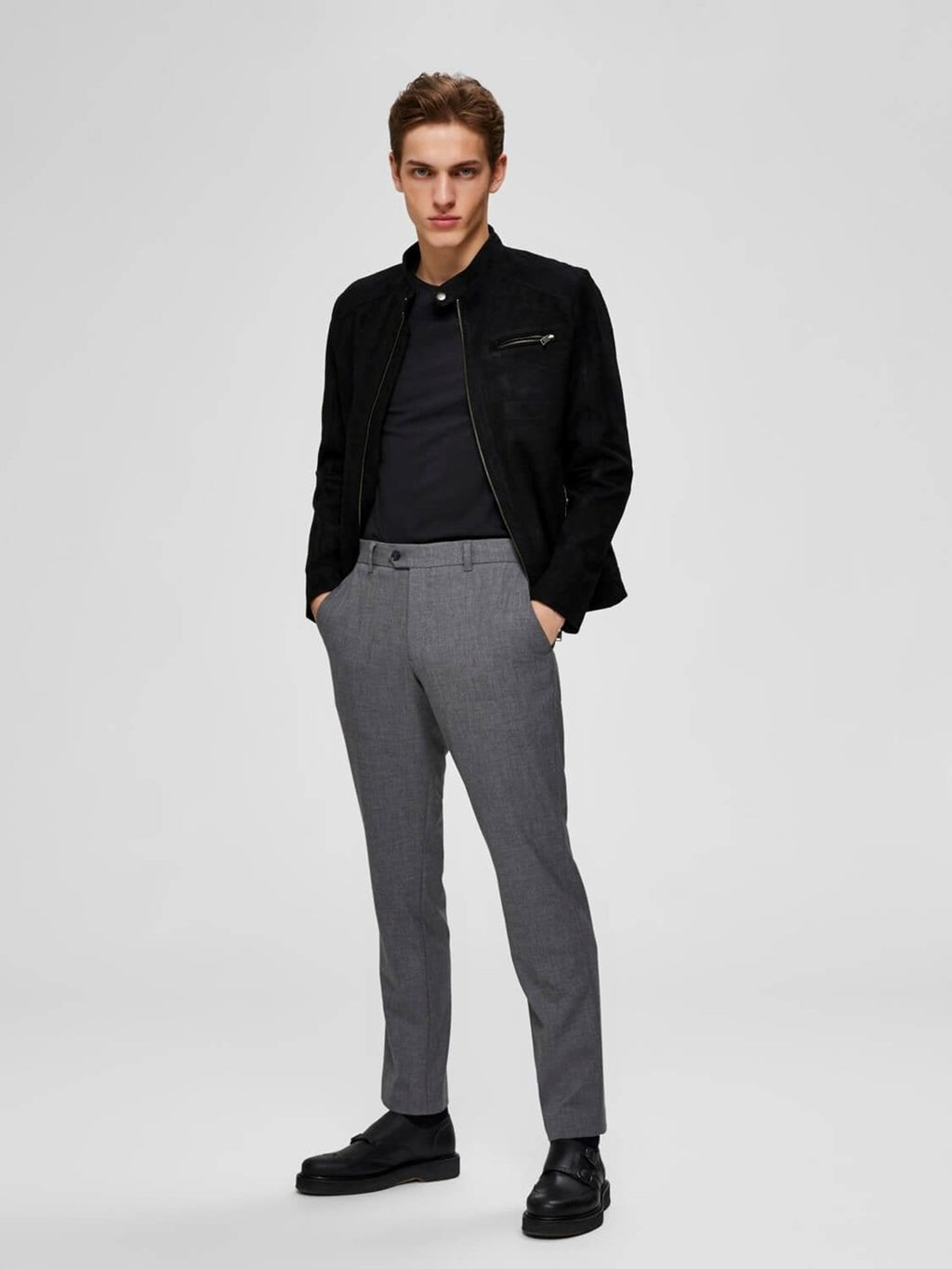 SLHSLIM-CARLO FLEX STRUC PANTS B NOOS - Grå Melange