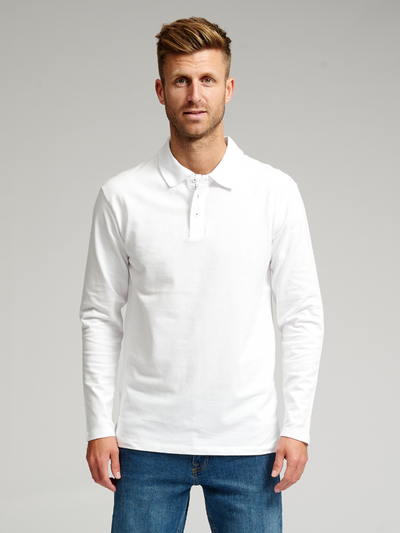 Muscle Langermet Polo Shirt - Hvit - TeeShoppen