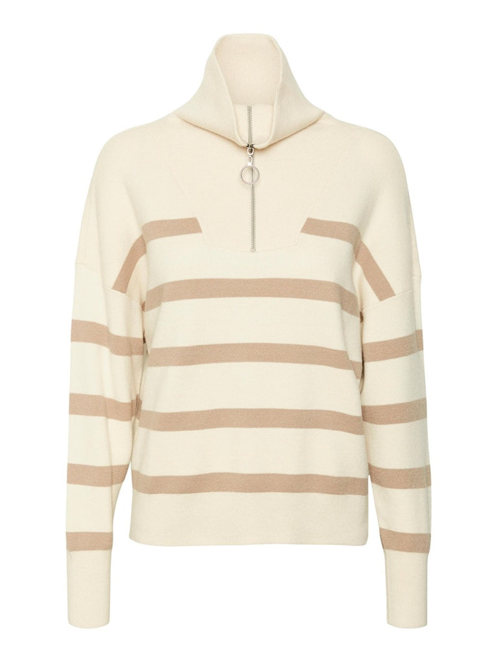 Saba Stripe Half-zip Bluse - Birch Brown