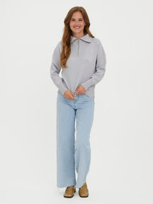 Saba Stripe Half-zip Bluse - Light Grey Melange
